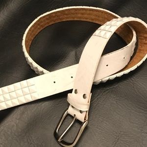 White Leather studded belt 40 in long